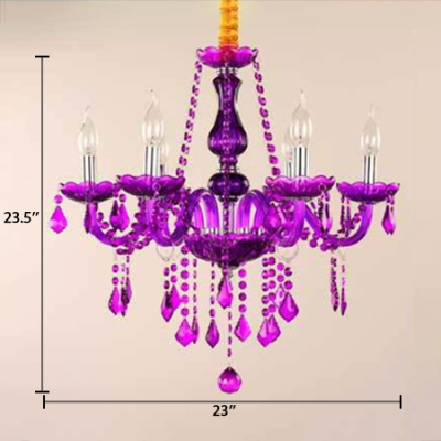Traditional Candle Hanging Chandelier 6/8 Lights Purple Crystal Chandelier with 12