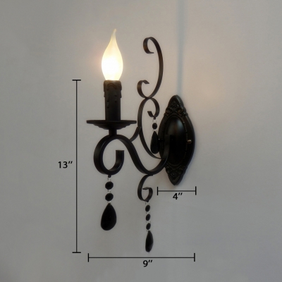 Traditional Candle Wall Light Fixture Metal 1/2 Lights Black/White Wall Lamp for Foyer