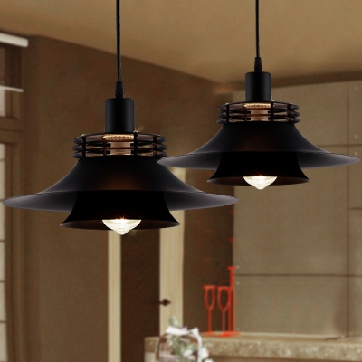 Vintage Black LED Ceiling Light with Tapered Shade 1 Light Height Adjustable Metal Pendent Light Fixture