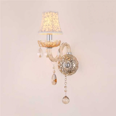 White Flared Sconce Lighting Antique Style Amber Crystal Wall Mount Light Fixture for Bedroom
