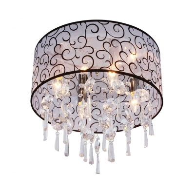 4 Lights Drum Flush Mount Light Fixture with Clear Crystal Contemporary Style Fabric Ceiling Lighting, H19.5