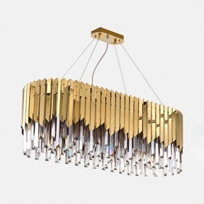Contemporary Rectangle Chandelier Light 10 Lights Metal Chandelier with Clear Crystal in Brass