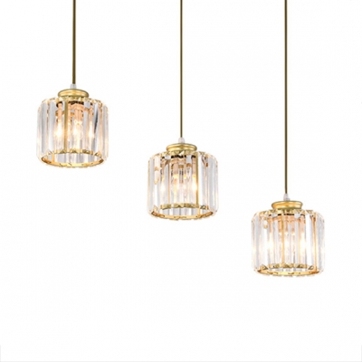 Crystal Pendant Light Kitchen with Hanging Cord, Modern Adjustable Drum Pendant Lights in Black and Gold with Clear Crystal
