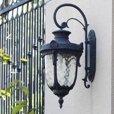 Metal Lantern Landscape Lamp Waterproof 1 Light Vintage Wall Sconce in Black/Bronze for Yard
