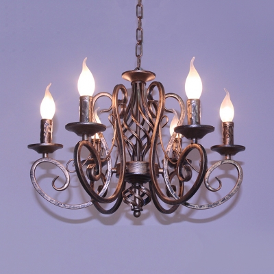 6/8 Lights Candle Chandelier Antique Metal Hanging Pendant in Black/White/Blue/Bronze