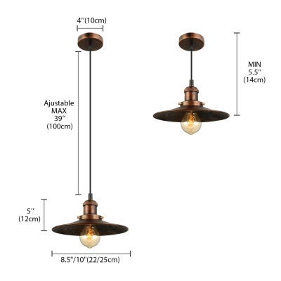 8.5/10 Inches Wide Antique Copper Single Light Saucer LED Hanging Indoor Pendant