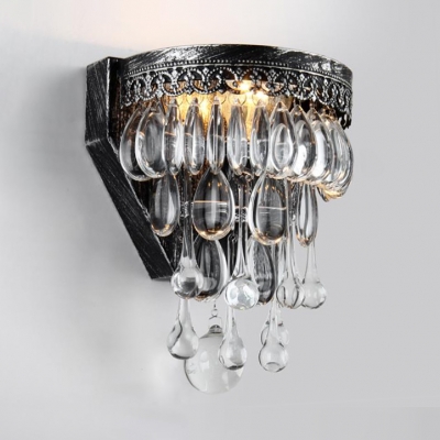 Antique Style Sconce Light Clear Crystal Single Light Wall Mounted Lighting for Bar, L:6in W:4in H:8in