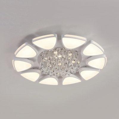 Bloom LED Light Fixture Contemporary Acrylic Flush Mount Light with Clear Crystal Ball in White