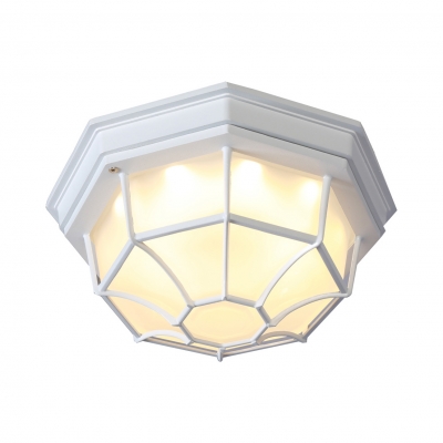 Bowl/Polygon Flush Light with Frosted Glass Single Light Modern Ceiling Lamp in White