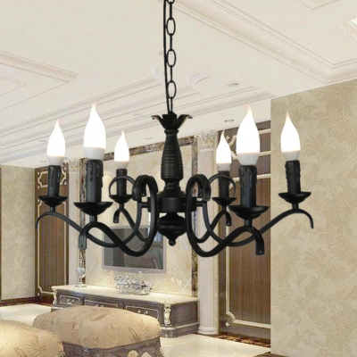 Candle Dining Room Chandelier Light Metal 3/5/6/8/12 Lights Vintage Pendant Lamp in Black