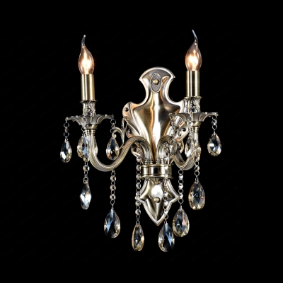Candle House Sconce Lighting with Clear Crystal Metal 1/2-Light Antique Style Wall Light Fixture in Aged Brass