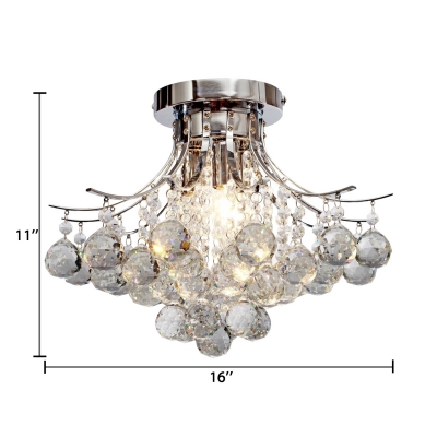 Clear Crystal Ball Semi Flush Mount Lighting One Light Vintage Style Ceiling Light Fixture, H11