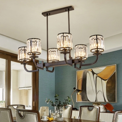 Cylinder Chandelier Dining Room 6 Lights Contemporary Clear Crystal Pendant Lighting Fixture in Black