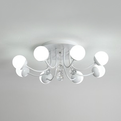 Globe LED Semi Flush Ceiling Light Modern Acrylic Semi Ceiling Fixture with Clear Crystal in White/Black