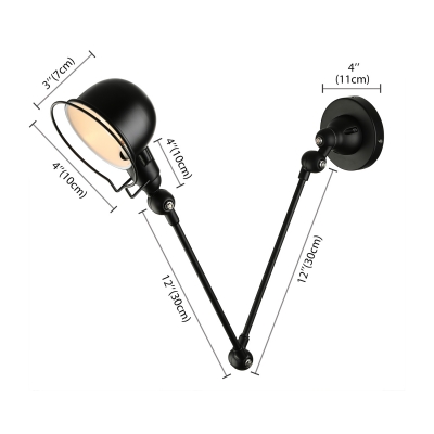 Industrial Swing Arm Dome Wall Light 11.81 inch Long Adjustable 1 Light Metal Sconces in Black