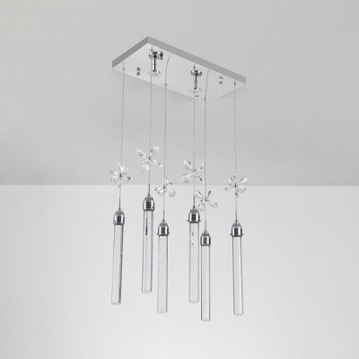 Kitchen Pendant Light Chrome, 3/6 Lights Clear Crystal Cylinder Pendant Light with Adjustable Hanging Cord Contemporary