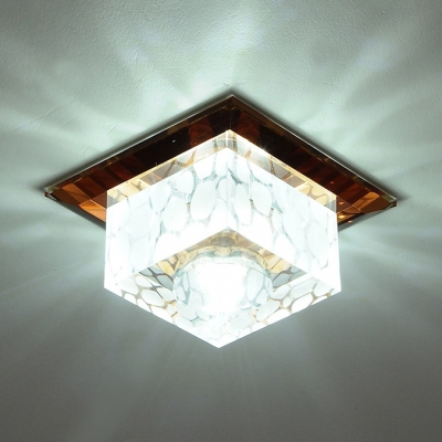 Living Room Square Flush Light Clear Crystal Modern White Flush Ceiling Lighting