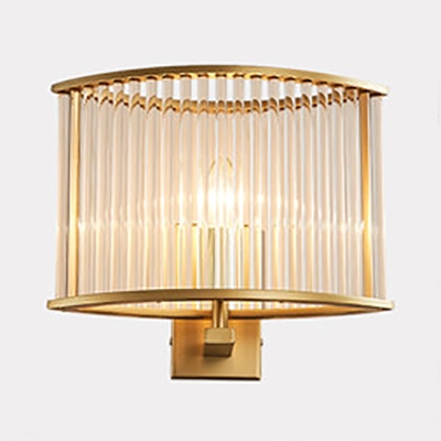 Metal Drum Sconce Light 1 Light Traditional Wall Lamp in Silver/Brushed Brass/Bright Gold