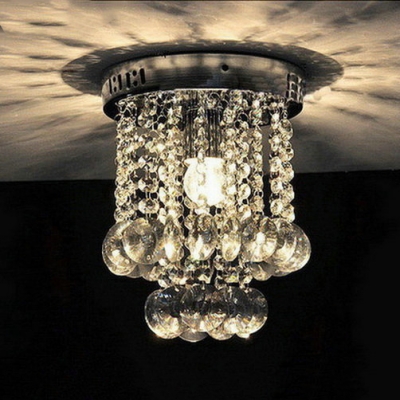 Modern Drum Ceiling Flush Mount 1 Light Clear Crystal Chandelier in Chrome