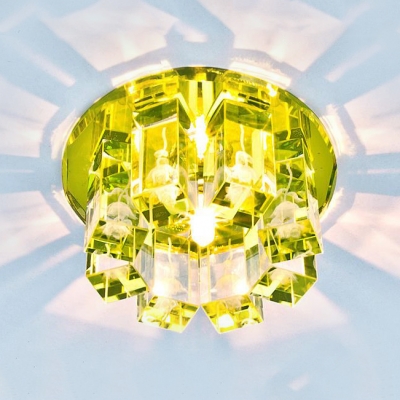 Modern Gold/Blue/Green Flush Light with Round Canopy Clear Crystal Ceiling Pendant