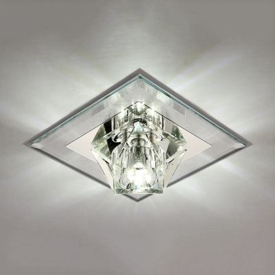Modern Square Canopy Flush Ceiling Lighting Black/Amber/Clear Crystal Flush Light for Foyer