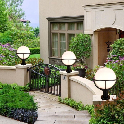 Pack of 1 Waterproof Post Light Fixture White Globe Shape LED Post Lighting for Garden