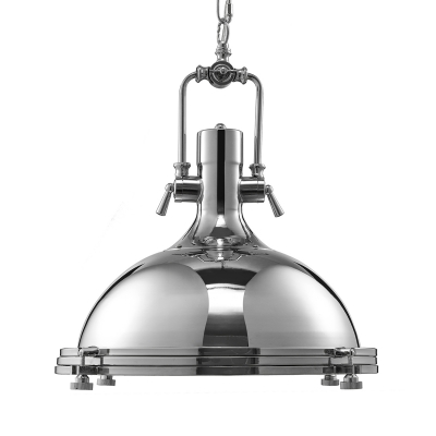 Polished Chrome Dome Pendant Light with Frosted Glass Diffuser for Kitchen Island Barn Restaurant