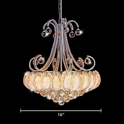 Traditional Gold/Silver Pendant Lighting with Bowl 8 Lights Clear Crystal Chandelier with Hanging Chain