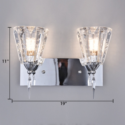 Trapezoidal Dining Room Sconce Light Clear Crystal Modern Wall Light Fixture in Chrome