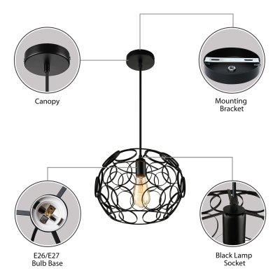 Vintage 12''W Foyer Dining Room LED Pendant with Circles Design