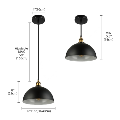 Wide Black 1 Light Bowl Shape Indoor Barn Warehouse LED Pendant in Brass
