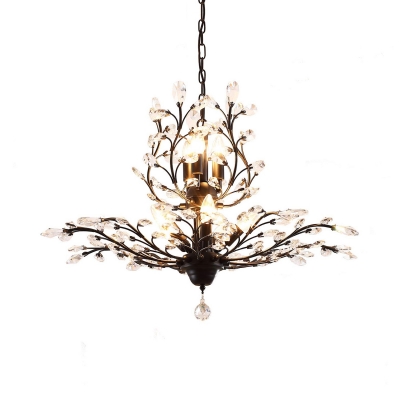 Metal Hanging Light Fixtures with Clear Crystal Decoration 7/8 Lights Vintage Adjustable Chandelier in Black/Gold