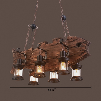6 Lights Lantern Hanging Island Lights Rustic Metal and Wood Length Adjustable Light Fixtures with 39