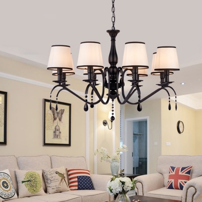 8 Lights Coolie Pendant Lighting with Fabric Shade Traditional Chandelier Light in Black