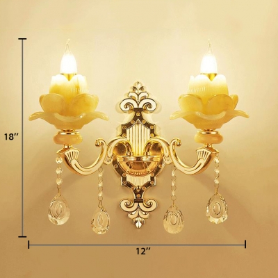 Candle Hallway Wall Light Fixture Jade 1/2 Lights Antique Style Sconce Lighting with Clear Crystal Decoration