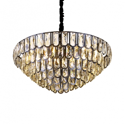 Clear Crystal Multi Tiers Chandelier 4/12 Lights Contemporary Hanging Lamp in Black for Hall
