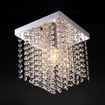 Contemporary Nickel Chandelier with Rectangular 1 Light Clear Crystal Ceiling Light