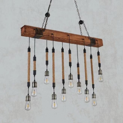 Dining Room Linear Hanging Island Lights with Adjustable Chain Rope Vintage Brown Island Lighting