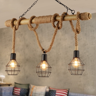Linear and Cage Island Lighting Kitchen 3 Lights Vintage Light Fixtures in Black for Kitchen