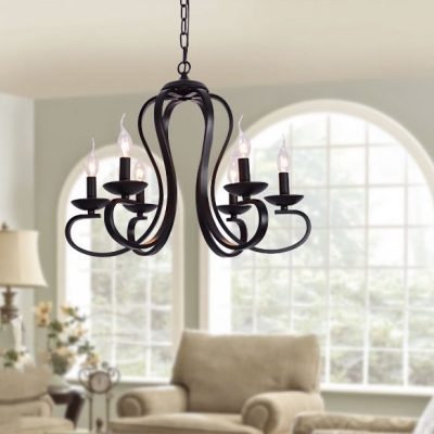 Metal Candle Hanging Chandelier 3/5/6 Lights Industrial Pendant Lighting Fixture in Black