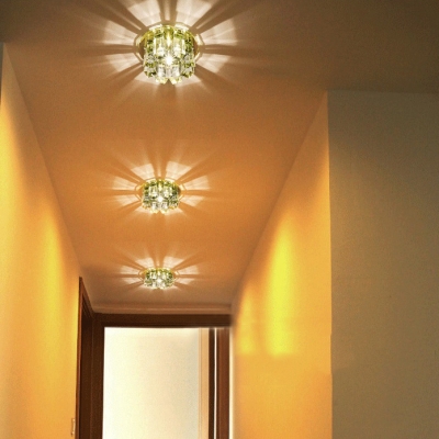 Modern Gold/Blue/Green Flush Light with Round Canopy Clear Crystal Ceiling Pendant