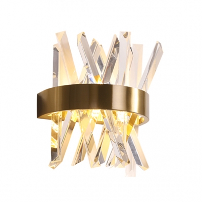 Modern Gold Sconce Light Clear Crystal and Metal Wall Light Fixture for Bedroom