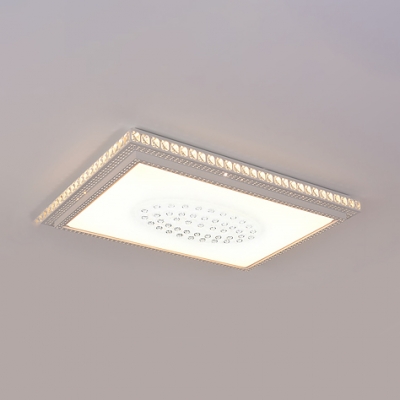 Modern Rectangle Flush Ceiling Light Clear Crystal Decoration LED Flush Mount Light in White for Living Room