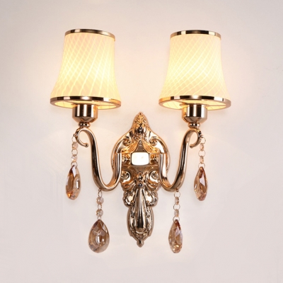 Tapered Indoor Wall Mount Lighting Opal Glass 1/2 Lights Vintage Style Sconce Light with Clear Crystal