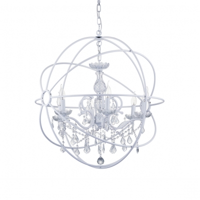 Traditional White Pendant Light with Globe 6 Lights Clear Crystal Chandelier with 23.5