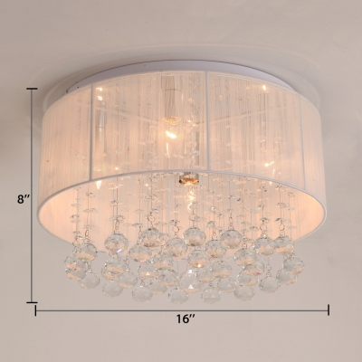 Vintage Style White Fabric Flush Mount with Drum Shade 4-Light Ceiling Lighting, H8