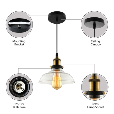 1 Light Brass/Black LED Single Pendant in Clear Shade