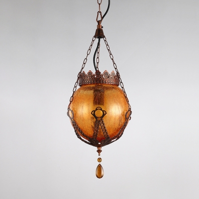1 Light Globe Pendant Lamp Traditional Glass Ceiling Light Fixture with Crystal for Dining Room