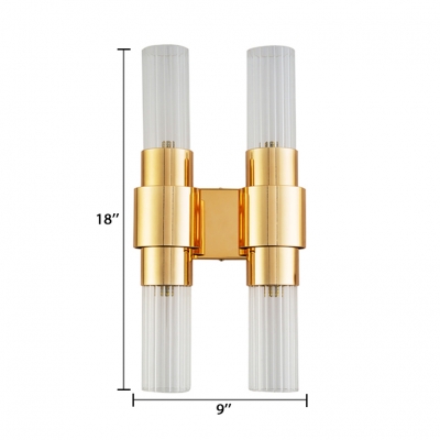 2/4 Lights Cylindrical Wall Light with Clear Crystal Modern Metal Wall Sconce in Gold