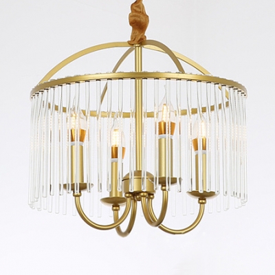 4/6/8 Lights Candle Pendant Light with Crystal Rod Mid Century Modern Hanging Light Fixture in Gold